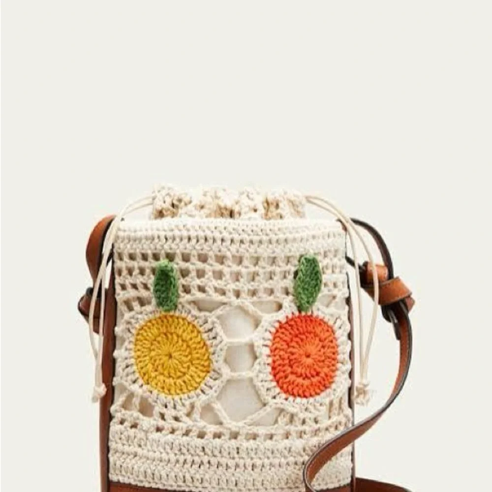STAUD Cream Crochet Bucket Crossbody with Yellow and Red Fruit Motifs - Picture 12 of 12